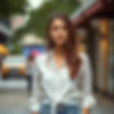 Stylish individual showcasing multiple ways to style a long white blouse