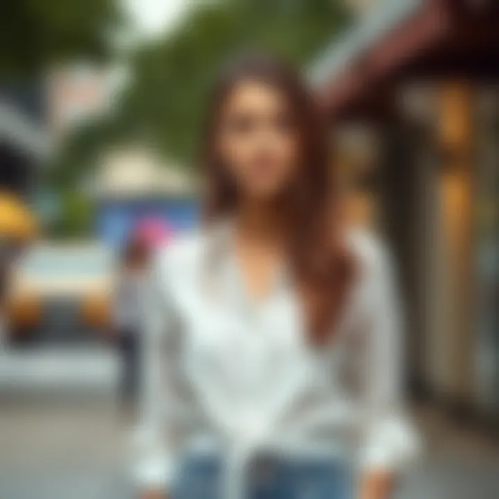 Stylish individual showcasing multiple ways to style a long white blouse