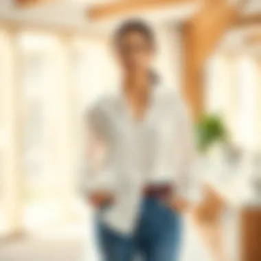 Sustainable fashion elements incorporated in a long white blouse