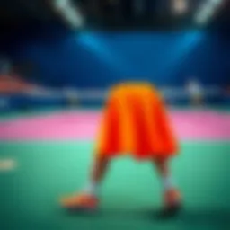 Dynamic display of a neon orange tennis skirt on a vibrant court