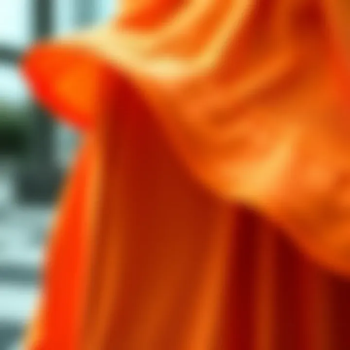 Close-up of the fabric texture of a neon orange tennis skirt