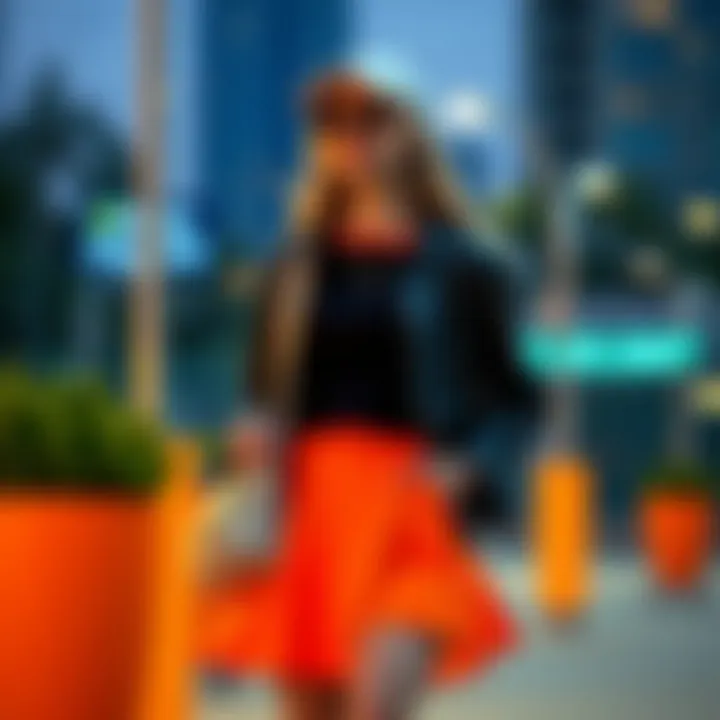 Fashionable outfit pairing featuring a neon orange tennis skirt