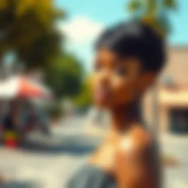 A fashion model confidently wearing a pixie cut lace wig in a vibrant outdoor setting.