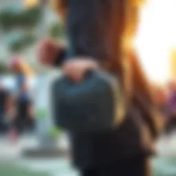 Stylish running arm bag in action