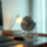 Portable small wireless fan on a desk