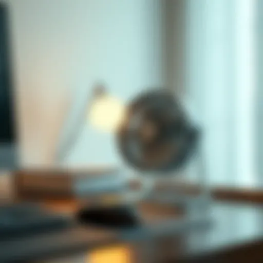 Portable small wireless fan on a desk