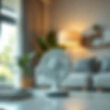 Stylish small wireless fan in a contemporary setting