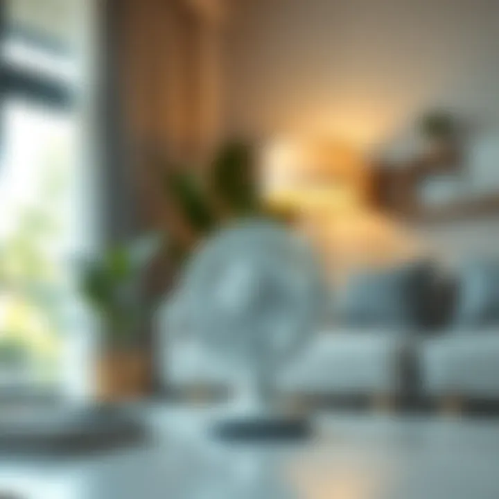 Stylish small wireless fan in a contemporary setting