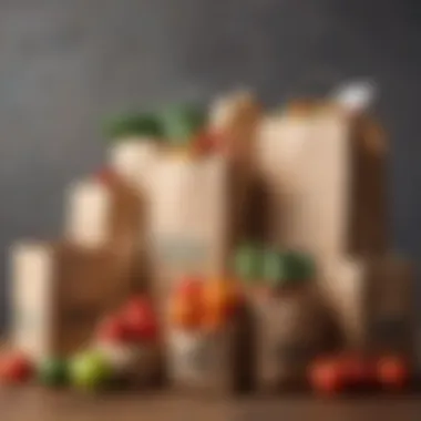 Elegant display of various organic foods stored in paper bags