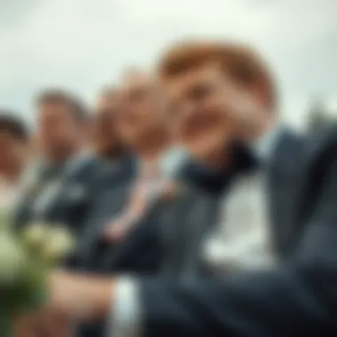 Groomsmen showcasing coordinated sock styles at a wedding