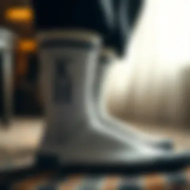 Close-up of custom wedding socks with monogram