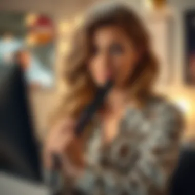 User enjoying the convenience of a cordless curling iron