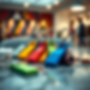 A Trendy Accessory for Eco-Conscious Consumers A collection of colorful reusable bag keychains showcased on a table.