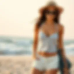 A stylish button up swim top paired with chic beach shorts