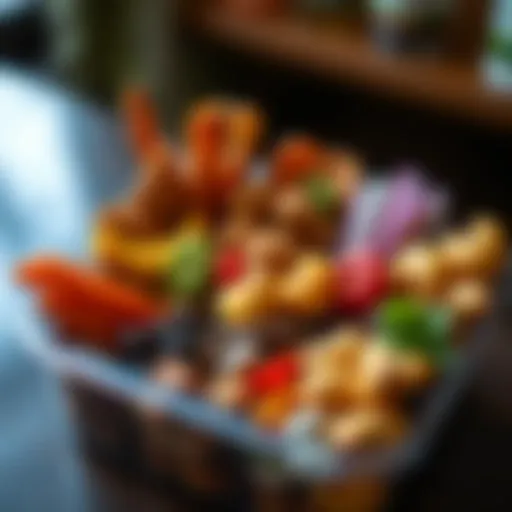 A beautifully arranged divided container showcasing a variety of snacks.