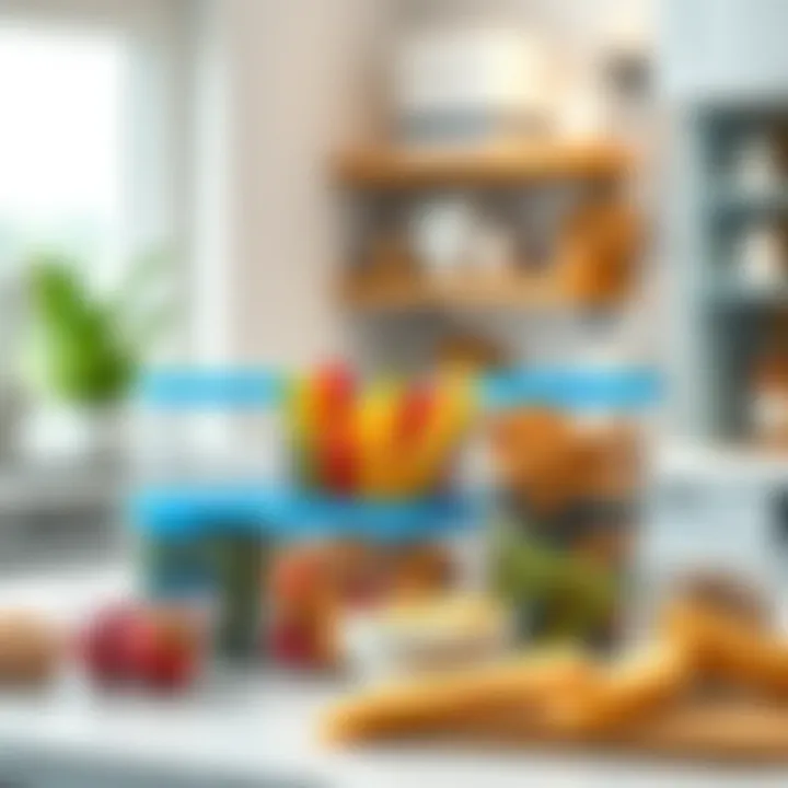 Divided Containers Enhancing Modern Kitchen Aesthetics A modern kitchen setting with divided containers filled with healthy snacks.