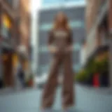 Elegant high waist belted wide leg pants showcased in a stylish urban setting