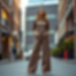Elegant high waist belted wide leg pants showcased in a stylish urban setting