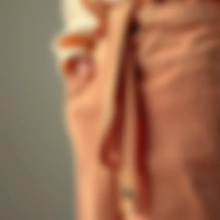 Close-up of fabric textures used in high waist belted wide leg pants