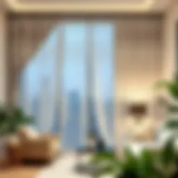 Elegant lace backdrop curtain draping in a modern living space