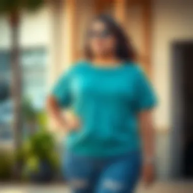 A fashion-forward individual confidently wearing a plus size cotton blend top in an outdoor setting.