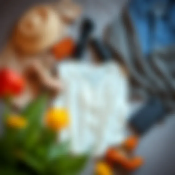 A cozy flat lay of plus size cotton blend tops paired with accessories and shoes.