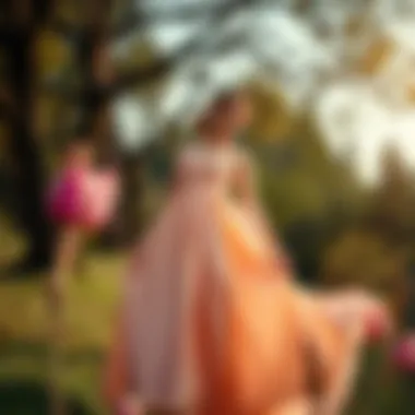 Elegant strapless puffy dress in outdoor setting