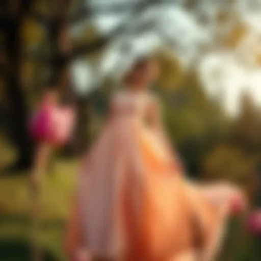 Elegant strapless puffy dress in outdoor setting