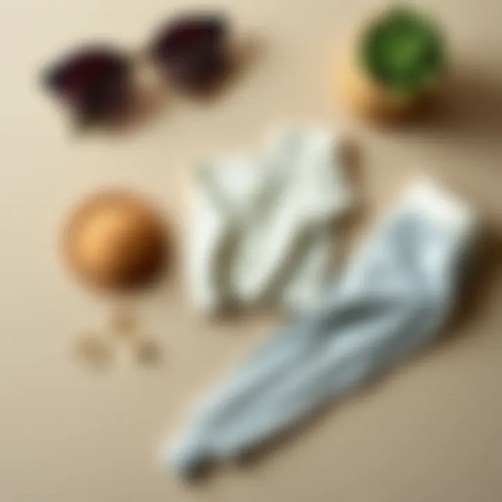 Flat lay of a three-piece sweater lounge set with accessories for a complete look