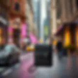 Elegant vertical crossbody phone bag in a chic urban setting