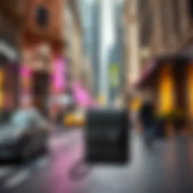 Elegant vertical crossbody phone bag in a chic urban setting