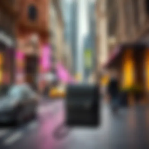 Elegant vertical crossbody phone bag in a chic urban setting