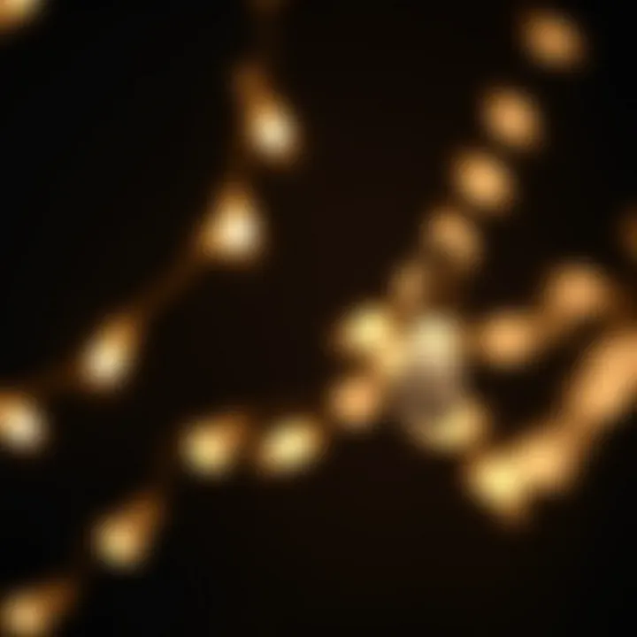 Close-up of glowing string lights against a dark background