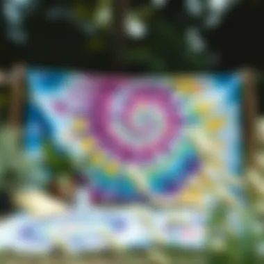A serene outdoor scene featuring a tie dye backdrop