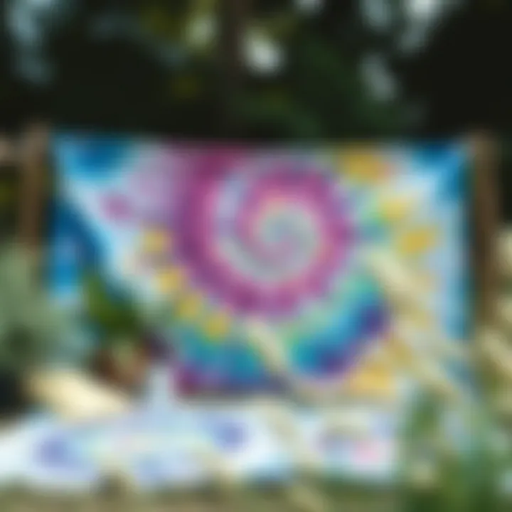 A serene outdoor scene featuring a tie dye backdrop