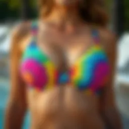 Vibrant tie dye patterns on a push up bikini