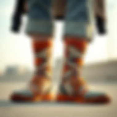 A fashionable outfit featuring tiger print socks paired with casual wear for a stylish look