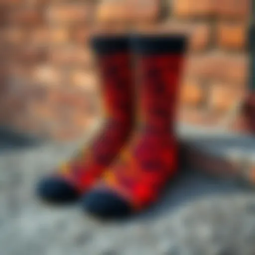 Stylish Display of Tiger Print Socks A pair of vibrant tiger print socks displayed stylishly on a textured surface