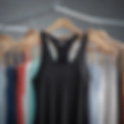 A stylish tight racerback tank top displayed on a hanger