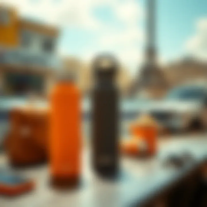 Silicone travel bottles in a travel setting