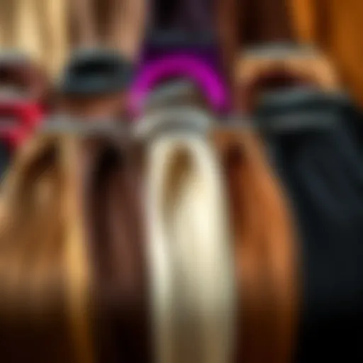 Elegant display of U-shaped clip-in hair extensions showcasing color variety