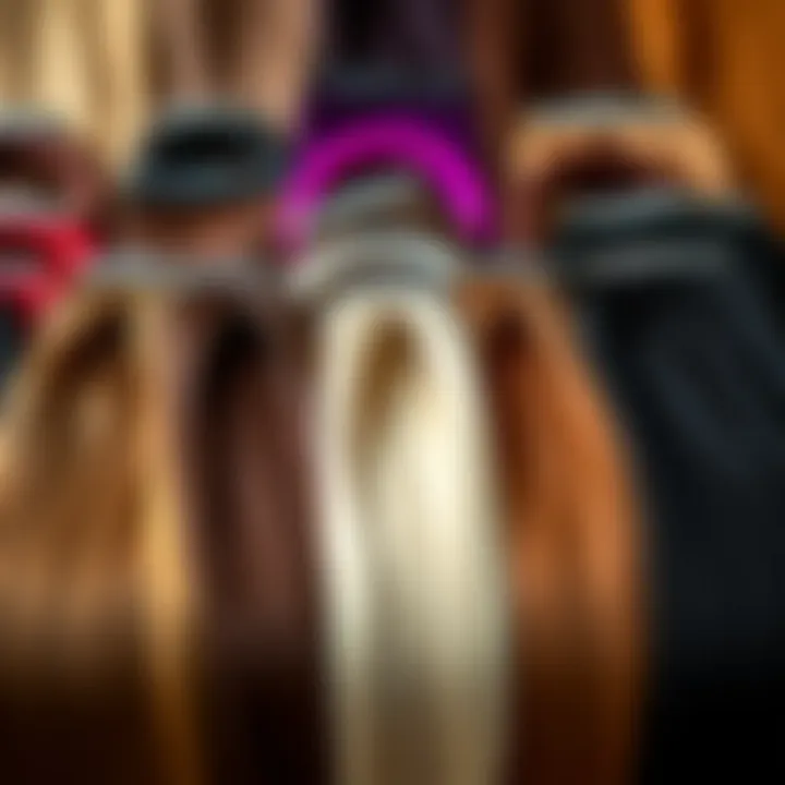 Diverse Color Selection of U-Shaped Extensions Elegant display of U-shaped clip-in hair extensions showcasing color variety