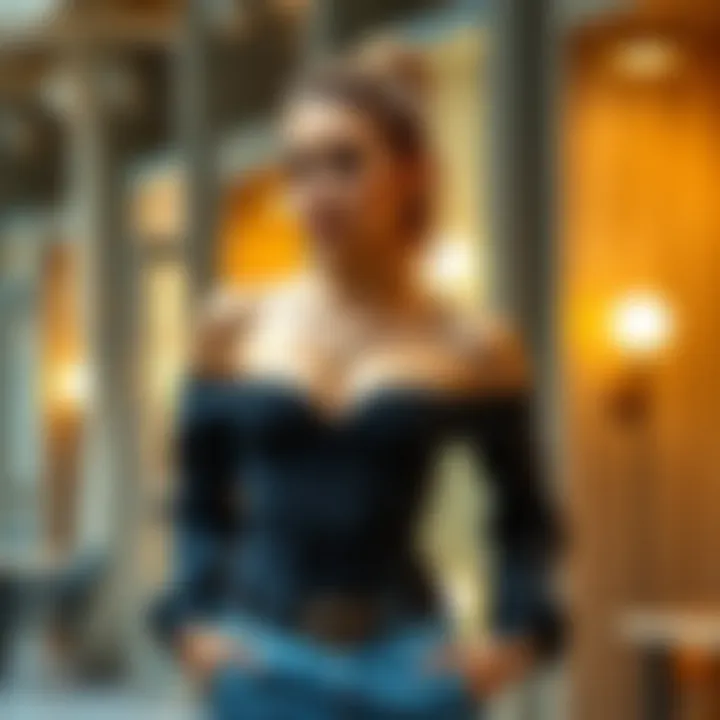 A stylish individual confidently wearing an over the shoulder waist trainer in a contemporary setting.