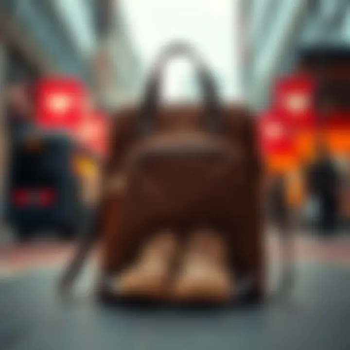 Urban Chic Bag with Shoe Compartment Stylish bag in urban setting with shoes visible