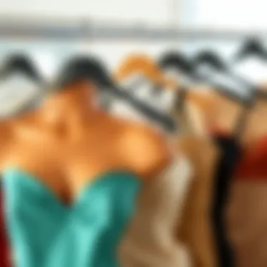 Different styles of strapless camisoles displayed together