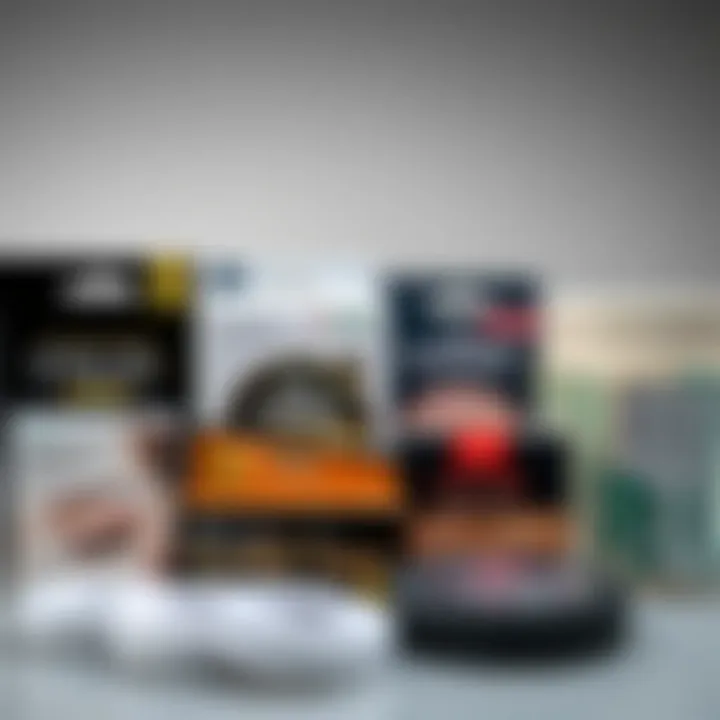 Aesthetic display of different types of eyelid tapes and their packaging.