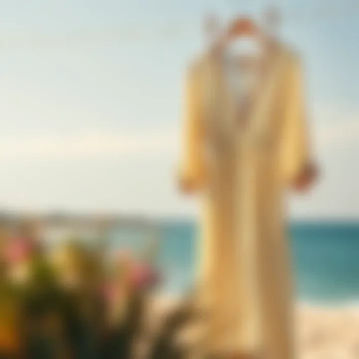 Eco-friendly fabric beach cover-up dress hanging on a line