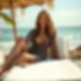 Elegant beach cover-up dress draped on a sunbed