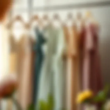 A group of vintage dresses displayed creatively on hangers