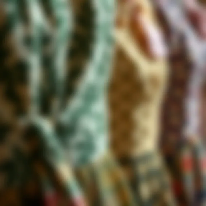 Close-up of unique fabric patterns in vintage dresses